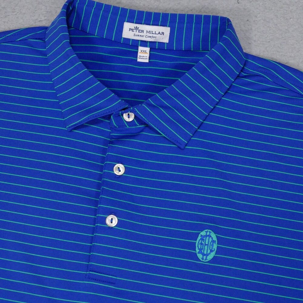 Peter Millar Summer Comfort Polo Shirt Mens 2XL Blue Druid Hills Golf Club, GA